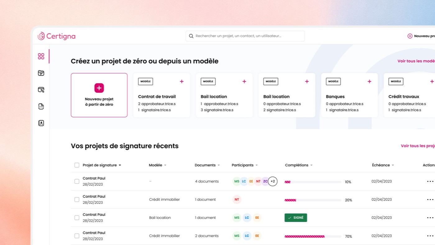 Certigna · aperçu de l'interface de signature